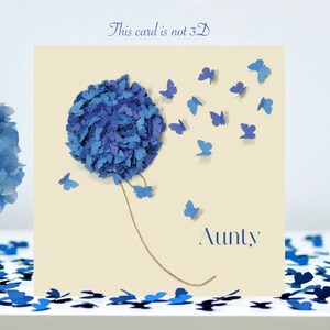 Tante verjaardag vlinder blauwe hortensia vlinders kaart (not3D)