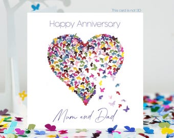 Parents Anniversary Butterfly Heart Card, not 3D