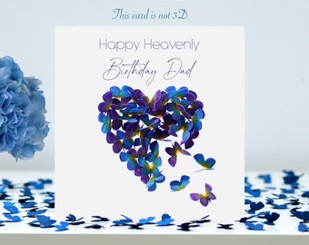 Heavenly Birthday Dad Butterfly Forget Me Not Heart Card ( not 3D)