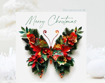 Five Christmas Butterfly With Holly Decorated Holly Wings Card, Not 3D