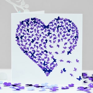 Carte vierge papillon violet coeur papillons, pas 3D,