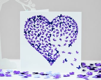 Fioletowy motyl serce motyle pusta karta, nie 3D,