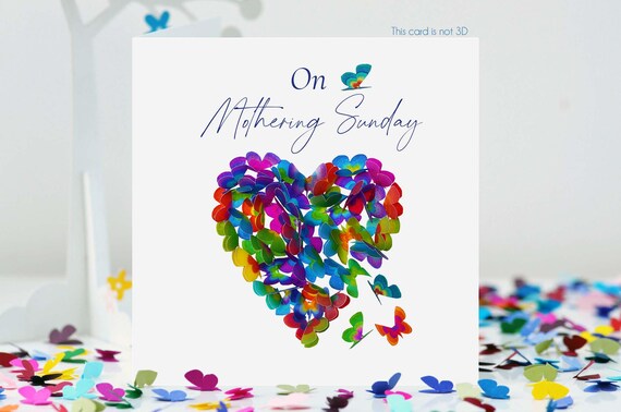 Mothering Sunday Multicoloured Butterfly Heart Butterflies Card, Not 3D