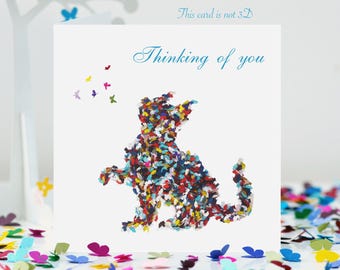 Thinking Of You Card, Cat and Butterflies, not 3D