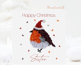 Sister Christmas Butterfly Robin With Santa's Hat Card