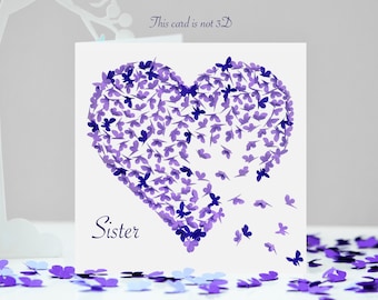 Sister Birthday Butterfly Purple Heart  Butterflies Card