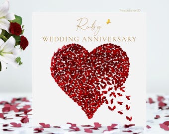 Butterfly Ruby Wedding Anniversary Heart Card, not 3D