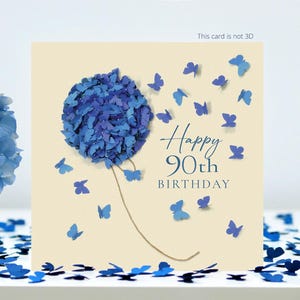 90. Geburtstag Schmetterling Hortensien Schmetterlinge Karte (nicht 3D)