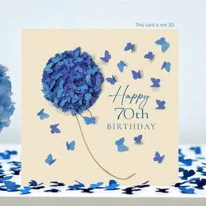 70th Birthday Schmetterling Blaue Hortensie Schmetterlinge Karte (nicht 3D)