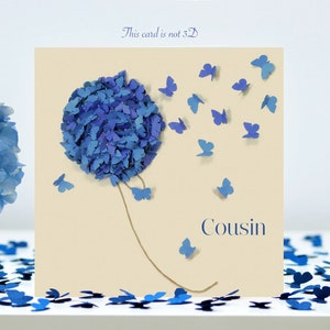 Tarjeta de mariposas hortensias azules de Cousin Butterfly (no 3D)