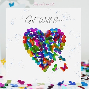 Carte de guérison, coeur de papillon, papillons multicolores, pas en 3D