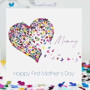 Première carte de papillons momie coeur de papillon pour la fête des mères, pas en 3D