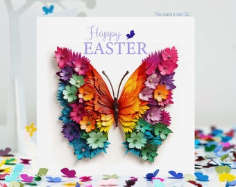 Easter Butterfly Flowery Wings Card, Not 3D.