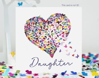 Daughter Kaleidoscope Butterfly Heart Card, not 3D