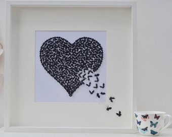 Unique Butterfly Heart, Butterfly Love Heart,  Feature Wall Art, Anniversary Love Gift, Personalised Wedding Heart, I Love You, Butterfly