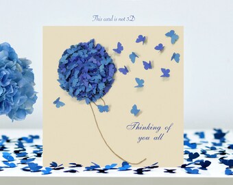 Butterfly and Blue Hydrangea Thinking Of You All Card (not 3D)