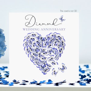 Diamond Wedding Anniversary Butterfly Heart Butterflies Card, NOT 3D