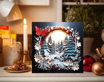 Christmas Butterfly Silent Night Snowy Forest Card, Not 3D