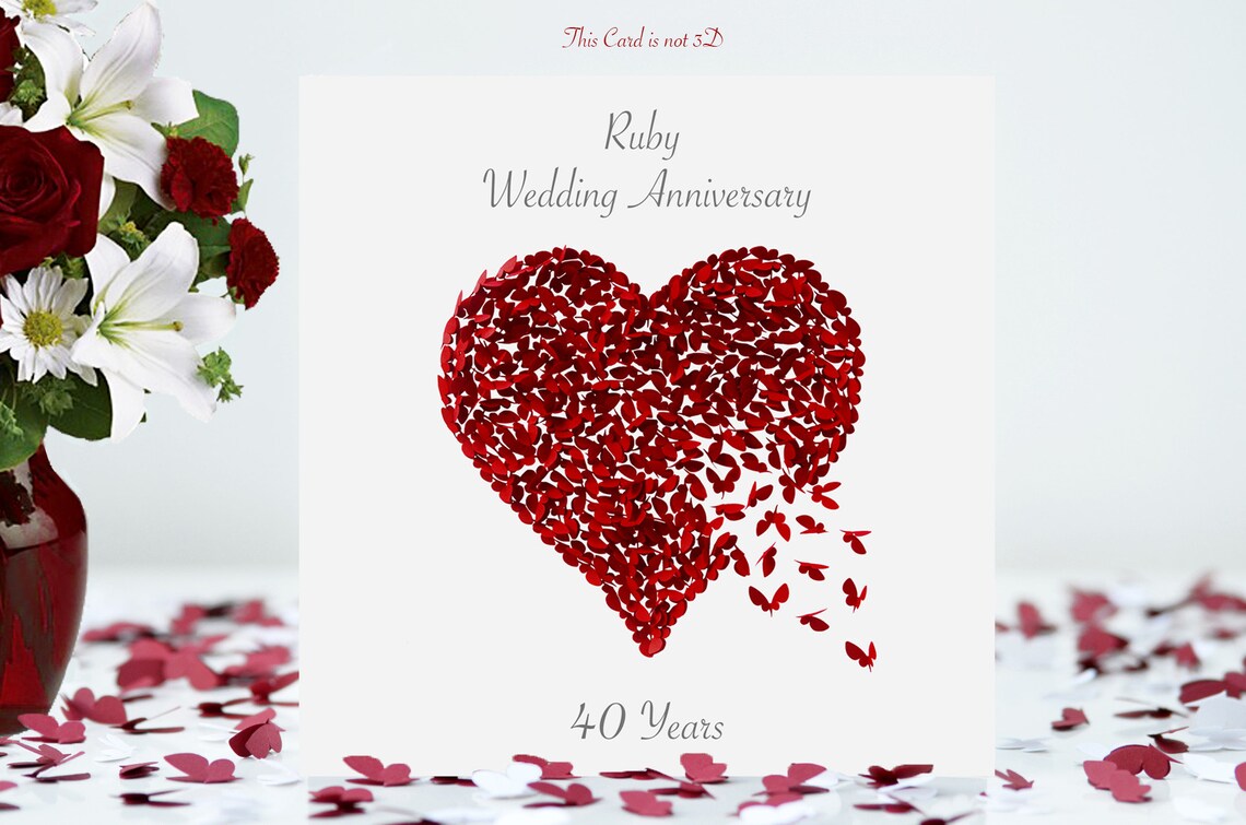 Ruby Wedding Anniversary Card Ruby Anniversary Heart Card 40 Etsy UK