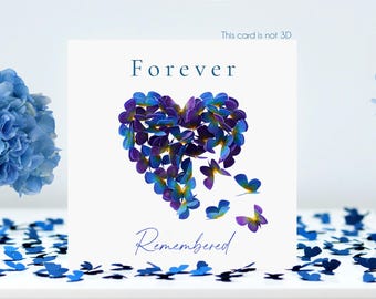 Carte coeur de papillons colorés, Forget Me Not Forever Remembered (impression numérique, pas en 3D)