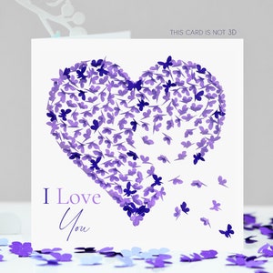 Vlinder I Love You paarse vlinders hartkaart, niet 3D