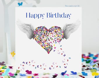 Angel Butterfly Heart Birthday Card, not 3D