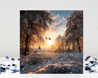 Christmas Butterflies in a Snowy Forest Sunrise Christmas Card