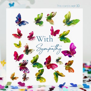Carte de célébration de la vie de papillons multicolores avec sympathie, PAS 3D