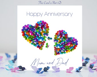 Parents Anniversary Two Butterfly Hearts Butterflies Mum and Dad Anniversary Card