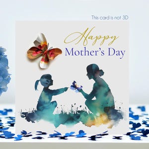 Carte papillon pour la fête des mères, fille et maman, pas en 3D.