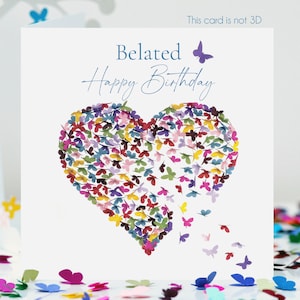 Carte coeur papillons d'anniversaire en retard, PAS 3D