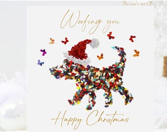 Five Santa's Dog Woofing You Happy Christmas Butterflies Card ( 20% off single price)