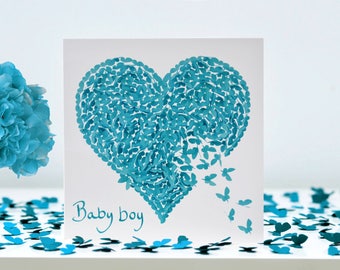 New Baby Boy Butterfly Heart Butterflies Card, not 3D