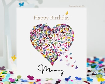 Mummy Birthday Butterfly Heart Card, not 3D.