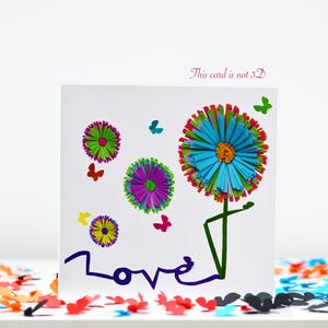 Cartão multicolorido Love Butterfly and Daisy Heads, plano, não 3D