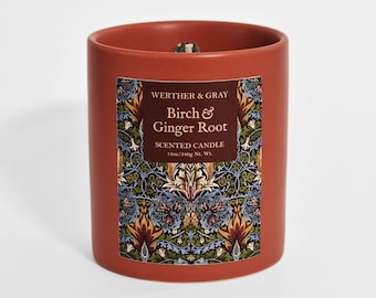 BIRCH & GINGER ROOT, Scented Candle, Vintage Style, William Morris, Aesthetic Movement, Arts and Crafts, Cottagecore Decor, Ceramic Candles