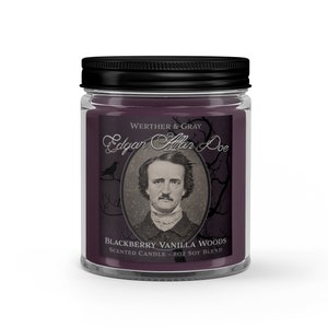 EDGAR ALLAN POE, Scented Candle, Rosewood & Black Currant, Gothic Decor, Horror Candle, Literary Candles