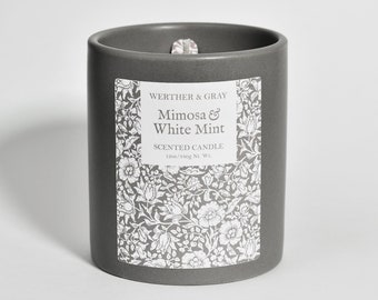 MIMOSA & WHITE MINT, Scented Candle, Vintage Style, William Morris, Aesthetic Movement, Arts and Crafts, Cottagecore Decor, Ceramic Candles