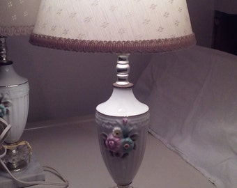 Pair Late 1940's Porcelain Boudoir Lamp Set