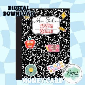 Komposition Notebook Geld Geschenk Kartenhalter SVG Digitale Datei, Wertschätzung des Lehrers, Schule, Pull-Karte, Cricut, Silhouette