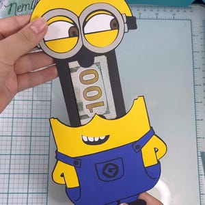 Minion Money Card SVG, Porta-cartão-presente, Cartão de aniversário, Presente de aniversário, Inserir cartão, Puxar cartão, Arquivos de corte SVG
