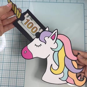 Tarjeta de dinero de unicornio SVG, titular de la tarjeta de regalo, tarjeta de cumpleaños, regalo de cumpleaños, tarjeta de inserción, tarjeta de extracción, archivos de corte SVG
