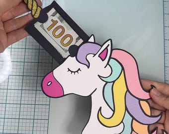Unicorn Money Card SVG, Gift Card Holder, Birthday Card, Birthday Gift, Insert Card, Pull Card, SVG Cut Files