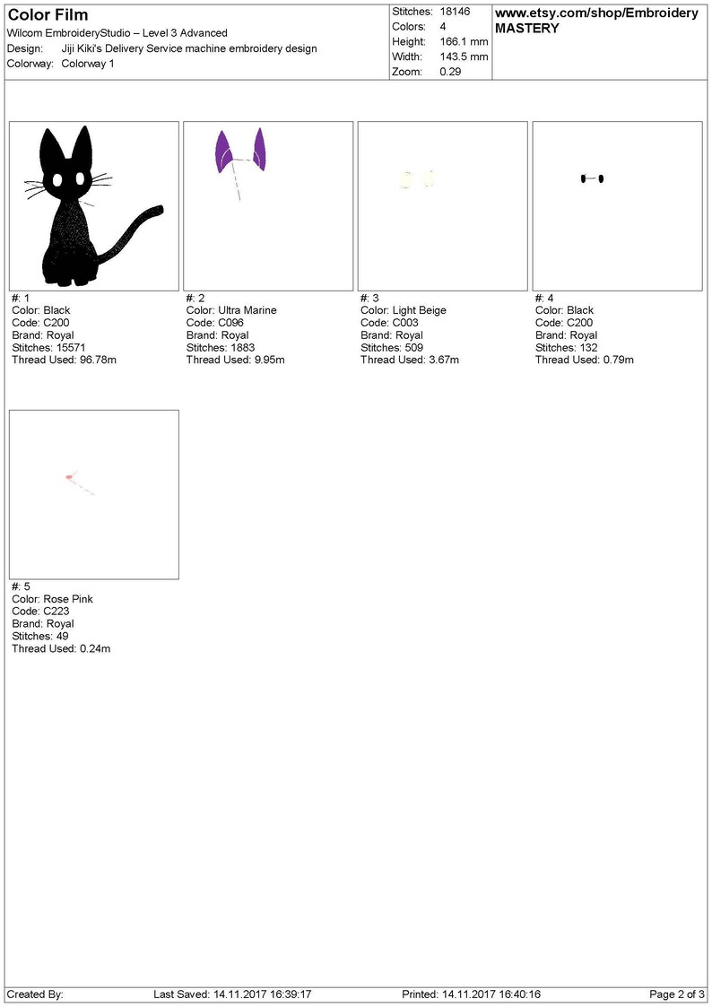 Jiji machine embroidery design. Сat Embroidery. Anime. Etsy