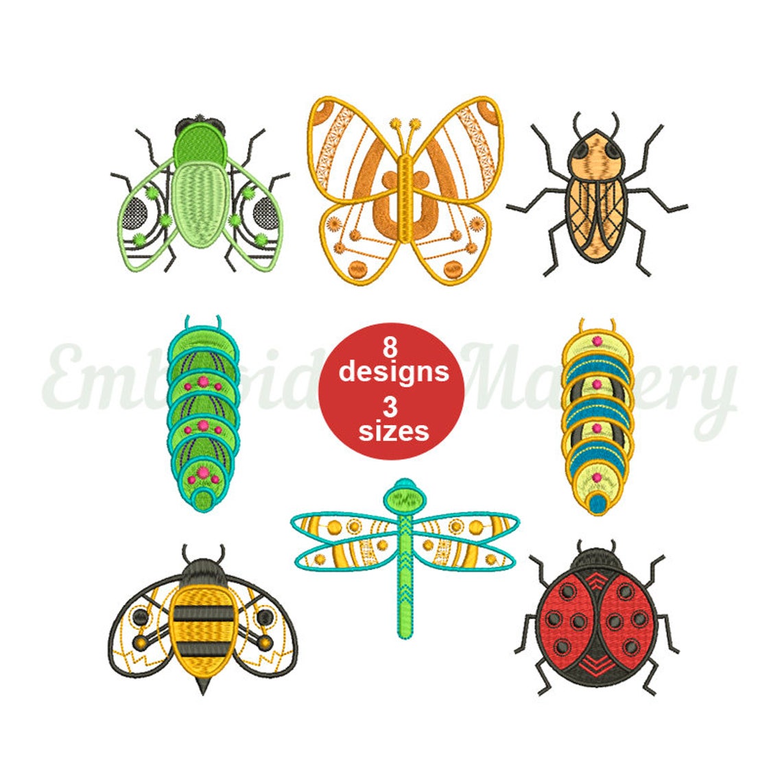 BUGS Machine Embroidery Design 8 cute mini insects in three Etsy