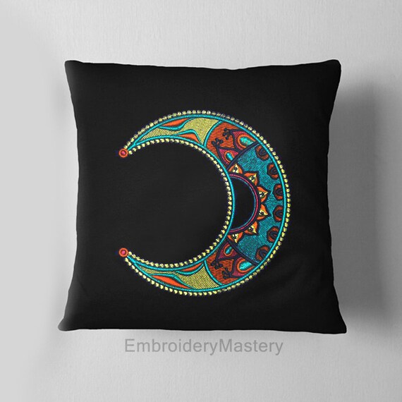 The Moon machine embroidery design. Ornate moon embroidery. Etsy