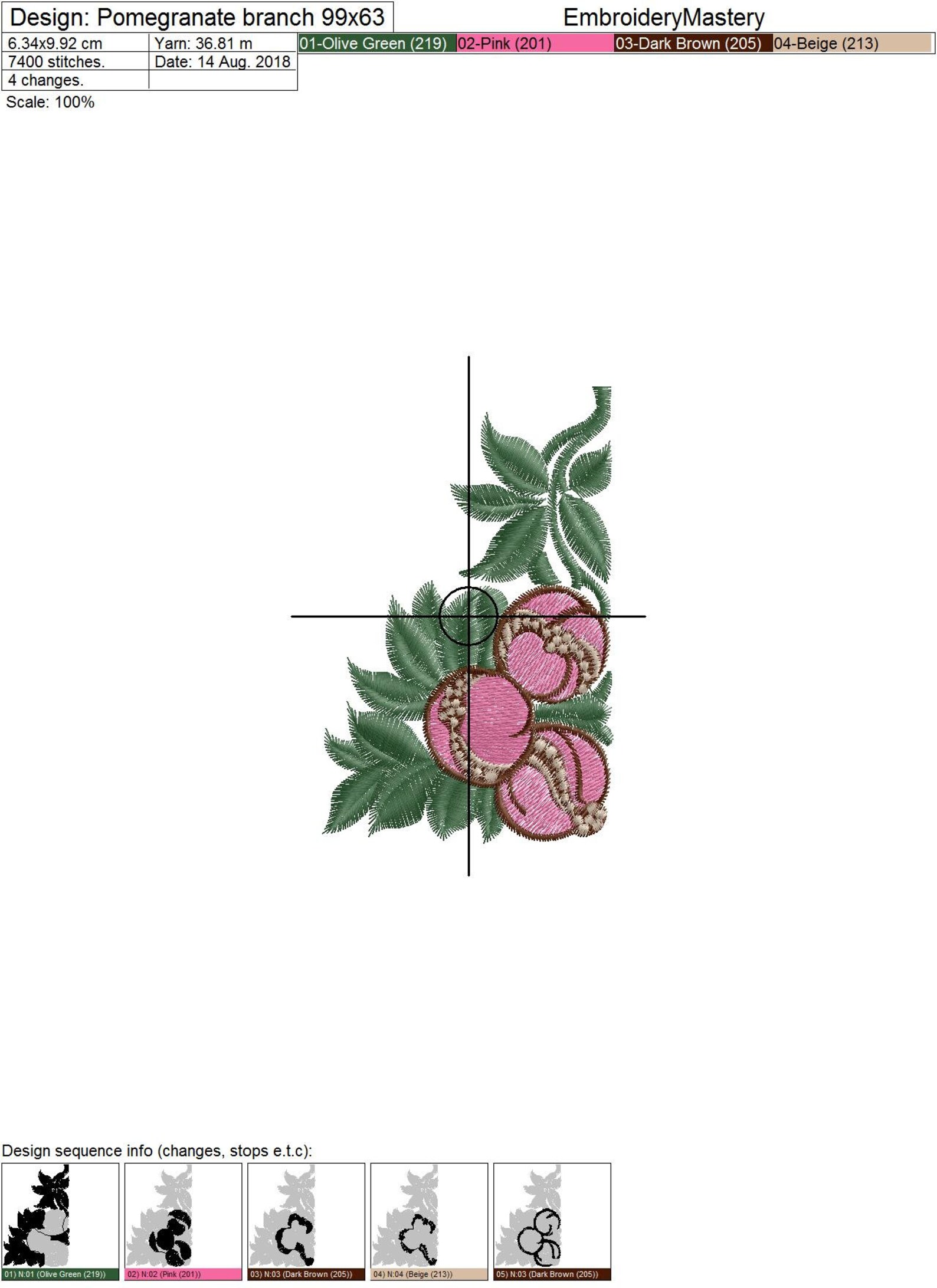 Pomegranate branch embroidery designs modern embroidery art  etsy