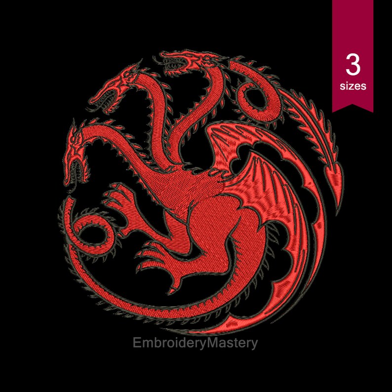 Game of Thrones machine embroidery. Targaryen embroidery. Etsy