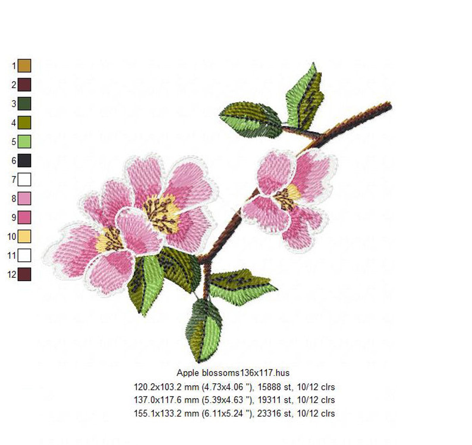 Apple tree machine embroidery design apple blossom  etsy