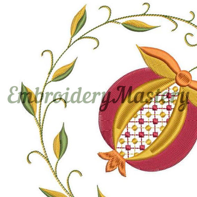 Pomegranate leaf wreath machine embroidery design garnet  etsy